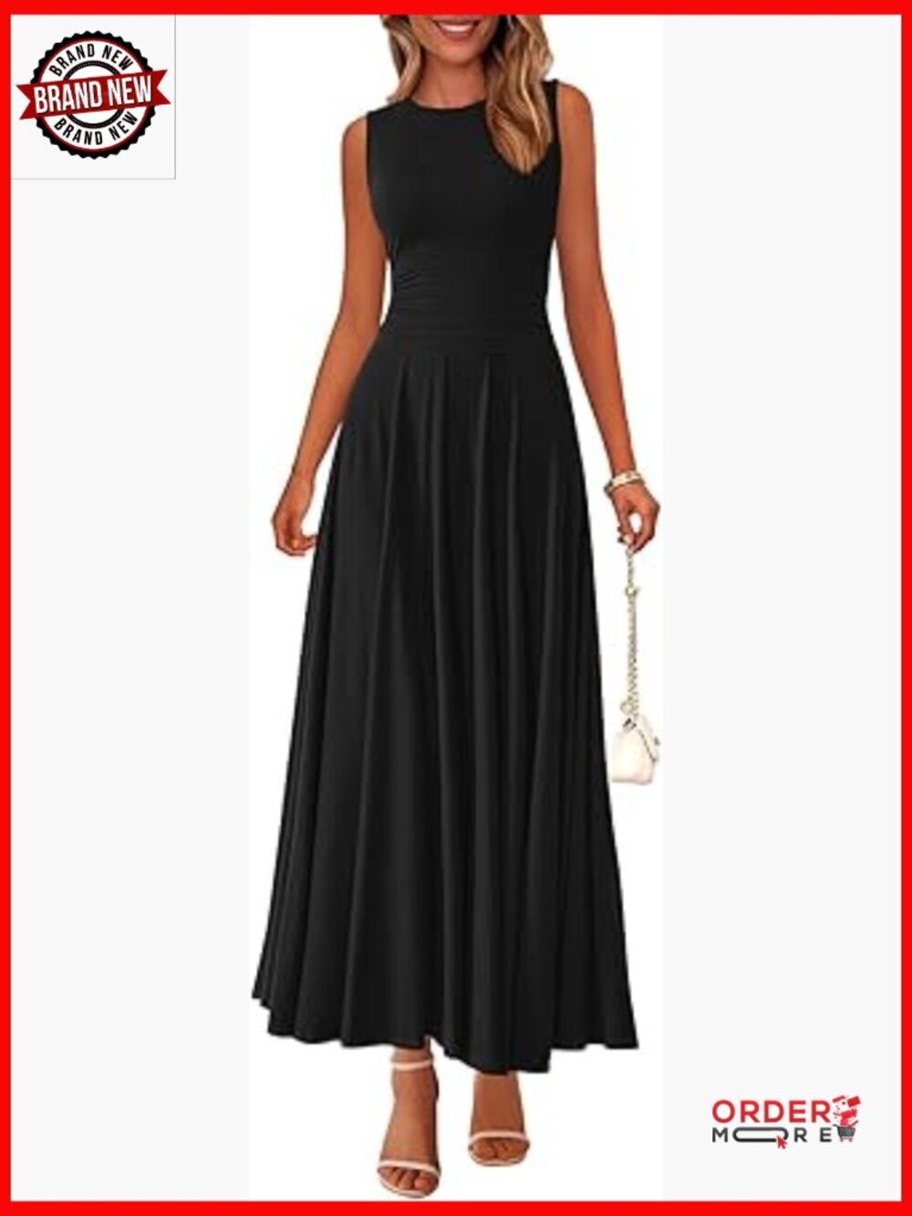 Casual Sleeveless Crewneck A-Line Maxi Dress Stretch Tank Flowy Long Dress